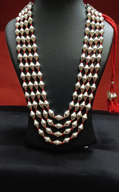 Silver 4 line Dholki Necklace